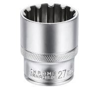 sourcing map 12 Points Socket 1/2" Drive 27mm Metric Shallow Socket 1.7" (43mm) Long CR-V Steel Nickel Plating for Home Auto Nuts Bolts Repair