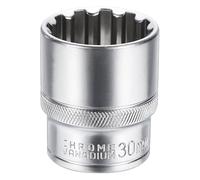 sourcing map 12 Points Socket 1/2" Drive 30mm Metric Shallow Socket 1.8" (45mm) Long CR-V Steel Nickel Plating for Home Auto Nuts Bolts Repair