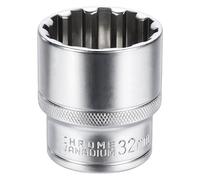 sourcing map 12 Points Socket 1/2" Drive 32mm Metric Shallow Socket 1.8" (46mm) Long CR-V Steel Nickel Plating for Home Auto Nuts Bolts Repair