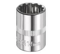 sourcing map 12 Points Socket 3/8" Drive 14mm Metric Shallow Impact Socket Cr-V Steel Chrome Plating Flip Sleeve Nut Driver Wrench for Home Auto Nuts Bolts Repair