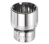 sourcing map 12 Points Socket 3/8" Drive 17mm Metric Shallow Impact Socket Screwdriver Cr-V Steel Chrome Plating Flip Sleeve Nut Driver Wrench for Home Auto Nuts Bolts Repair