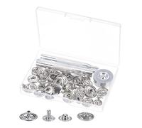 sourcing map 12 Sets Snap Fasteners Kit 3/5 Inch 15mm Metal Press Studs Buttons Tool with 4 Setter Tools & Storage Box for Clothing Leather Sewing, Silver Tone