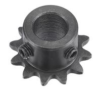 sourcing map 12 Tooth Roller Sprocket B Type, #25 Chain, Single Strand 1/4" Pitch, 10mm Bore Black Oxide C45 Carbon Steel with Set Screws for ISO 04C