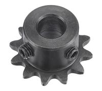 sourcing map 12 Tooth Roller Sprocket B Type, #25 Chain, Single Strand 1/4" Pitch, 8mm Bore Black Oxide C45 Carbon Steel with Set Screws for ISO 04C