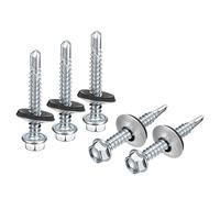 sourcing map #12 x 1-1/2" Self Drilling Screws with Rubber Washer, 50pcs Zinc Plated Steel Roofing Screws Hex Head Self Tapping Screws with EPDM Washer for Metal to Metal