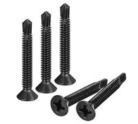 sourcing map #12 x 1-3/4" Sheet Metal Screws, 50pcs Black Oxide 410 Stainless Steel Flat Head Phillips Drive Self Drilling Screws