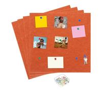 sourcing map 12" x 12" Large Cork Board Felt Board Tiles, 4 Pack Bulletin Board with 25 Push Pins 8 Adhesive Fastener, Self-Adhesive Corkboard Tiles for Home Office Photos, Tangerine Red