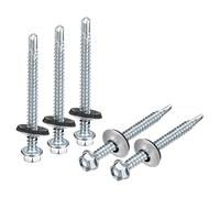 sourcing map #12 x 2-1/2" Self Drilling Screws with Rubber Washer, 100pcs Zinc Plated Steel Roofing Screws Hex Head Self Tapping Screws with EPDM Washer for Metal to Metal
