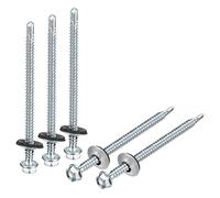 sourcing map #12 x 3-9/16" Self Drilling Screws with Rubber Washer, 100pcs Zinc Plated Steel Roofing Screws Hex Head Self Tapping Screws with EPDM Washer for Metal to Metal