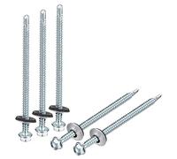 sourcing map #12 x 4" Self Drilling Screws with Rubber Washer, 100pcs Zinc Plated Steel Roofing Screws Hex Head Self Tapping Screws with EPDM Washer for Metal to Metal