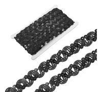 sourcing map 12 Yards Braid Trim, 0.67 Inch Sequins Beaded Lace Trim Wave Sequin Braid Strip Paillette Ribbon for Crafts, Embellishments, DIY Sewing Costume, Black