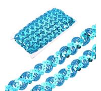 sourcing map 12 Yards Braid Trim, 0.67 Inch Sequins Beaded Lace Trim Wave Sequin Braid Strip Paillette Ribbon for Crafts, Embellishments, DIY Sewing Costume, Blue