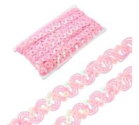 sourcing map 12 Yards Braid Trim, 0.67 Inch Sequins Beaded Lace Trim Wave Sequin Braid Strip Paillette Ribbon for Crafts, Embellishments, DIY Sewing Costume, Pink