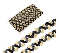 sourcing map 12 Yards Braid Trim, 0.67 Inch Sequins Beaded Lace Trim Wave Sequin Braid Strip Paillette Ribbon for Crafts, Embellishments, DIY Sewing Costume, Black/Gold
