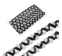 sourcing map 12 Yards Braid Trim, 0.67 Inch Sequins Beaded Lace Trim Wave Sequin Braid Strip Paillette Ribbon for Crafts, Embellishments, DIY Sewing Costume, Black/Silver