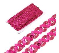 sourcing map 12 Yards Braid Trim, 0.67 Inch Sequins Beaded Lace Trim Wave Sequin Braid Strip Paillette Ribbon for Crafts, Embellishments, DIY Sewing Costume, Rose Red