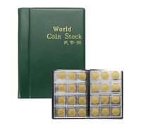 sourcing map 120 Pocket Coin Case Flips Holder Album, 2" x 2" PVC Lining Coin Cardboard Storage Book Coin Flips Album PU Leather Coin Collection Sleeves Supplies Holder Book for Collectors (Green)