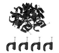 sourcing map 120pcs Cable Clips with Nail 16mm ID Circular Single Half Clamp J-Hook with Nail Cord Clips for Wires on Wall for Ethernet Tacks Coax Pex Tubing Pipe Support, Black