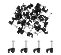 sourcing map 120pcs Cable Clips with Nail 4mm ID Squarer Single Half Clamp J-Hook with Nail Cord Clips for Wires on Wall for Ethernet Tacks Coax Pex Tubing Pipe Support, Black