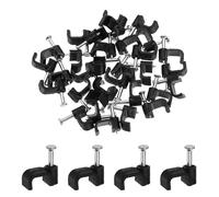 sourcing map 120pcs Cable Clips with Nail 7mm ID Squarer Single Half Clamp J-Hook with Nail Cord Clips for Wires on Wall for Ethernet Tacks Coax Pex Tubing Pipe Support, Black