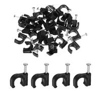 sourcing map 120pcs Cable Clips with Nail 8mm ID Circular Single Half Clamp J-Hook with Nail Cord Clips for Wires on Wall for Ethernet Tacks Coax Pex Tubing Pipe Support, Black