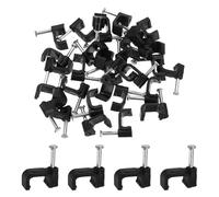 sourcing map 120pcs Cable Clips with Nail 8mm ID Squarer Single Half Clamp J-Hook with Nail Cord Clips for Wires on Wall for Ethernet Tacks Coax Pex Tubing Pipe Support, Black