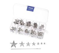 Sourcing Map 120PCS Metal Star Studs 5-Claw Silver Tone Hand Pressed Punk Studs Beads Rivets Cap Nail Head with Large Eye Needles for DIY Leather Clothing Bag Shoes