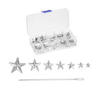 sourcing map 120pcs Metal Star Studs Claw 5-Claw Golden Hand Pressed Punk Studs Claw Beads Rivets Studs Cap Nail Head with Large Eye Needles for DIY Leather Clothing Bag Shoes,Silver