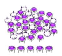 sourcing map 120Pcs Rhinestone Stud Refills, 8mm/0.31" Rhinestone Claw Beads Nailhead, Rivets Metal Spikes Rivet Decorative for DIY Leather Craft Making Purse Clothing Shoes Belt, Purple