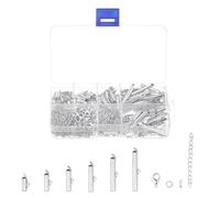 sourcing map 120Pcs Slide on End Clasps, 10/13/16/20/25/30mm Tube Ball Bead Slider Crimp Ends for Multi-Strand DIY Craft Making, Silver Tone