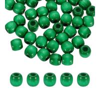 sourcing map 120Pcs Wooden Loose Beads, Colored Round Decorative Pony Beads, Craft Barrel Wood Ornaments for Macrame, Jewelry Making, Hair Braids, Bracelets, Green