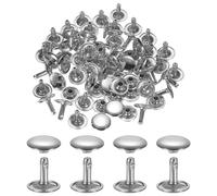 sourcing map 120Set Leather Rivets, 10mm Double Cap Rivet Tubular Metal Studs Repairs Decoration Craft Accessories for Repair Decorate Leather Craft Belt Bag Shoes Purse Belts, Silver