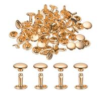 sourcing map 120Set Leather Rivets, 7mm Double Cap Rivet Tubular Metal Studs Repairs Decoration Craft Accessories for Repair Decorate Leather Craft Belt Bag Shoes Purse Belts, Light Gold