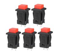 sourcing map 12mm Mounting Red Square Latching Push Button Switch SPST NO 5pcs