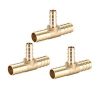 sourcing map 12mm X 8mm X 12mm Brass Hose Reducer Barb Fitting Tee T-Shaped 3 Way Barbed Connector Air Water Fuel Gas 3pcs
