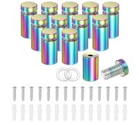 sourcing map 12Pcs 0.63" x 1.26" Standoff Screws Stainless Steel Wall Mount Sign Kit with 12 Advertising Nails 14 Screws and Expansion Tubes for Glass Artwork and Sign Displays, Rainbow