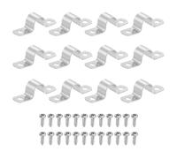 sourcing map 12Pcs 14mm Pipe Clips, 304 Stainless Steel Pipe Clamps Two Hold U-Shaped Bracket Tension Tube Strap for Fixing Tube Cable, Silver