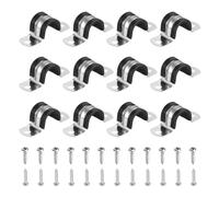 sourcing map 12Pcs 18mm Pipe Clips, 304 Stainless Steel Rubber Coated Cushion Pipe Strap Clamp U-Shaped Bracket with M3x118mm Screws for Tube Hose Cable Installation, Black