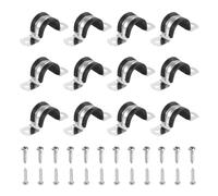 sourcing map 12Pcs 22mm(7/8") Cable Clamp, 304 Stainless Steel Rubber Coated Cushion Insulated Cable Clamps U Holder Pipe Strap with M4x20mm Screws for Tube Hose Wire Installation, Black