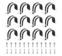 sourcing map 12Pcs 40mm(1-9/16") Cable Clamp, 304 Stainless Steel Rubber Coated Cushion Insulated Cable Clamps U Holder Pipe Strap with M4x20mm Screws for Tube Hose Wire Installation, Black
