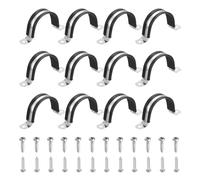 sourcing map 12Pcs 48mm Pipe Clips, 304 Stainless Steel Rubber Coated Cushion Pipe Strap Clamp U-Shaped Bracket with M3x148mm Screws for Tube Hose Cable Installation, Black