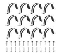 sourcing map 12Pcs 55mm Pipe Clips, 304 Stainless Steel Rubber Coated Cushion Pipe Strap Clamp U-Shaped Bracket with M3x155mm Screws for Tube Hose Cable Installation, Black
