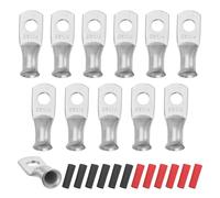 sourcing map 12pcs 6 AWG M6 Battery Lugs Ring Terminals, 1/4" 6mm Stud Crimp Wire Terminal Connector End Copper, 3:1 Heat Shrink Tubing, Silver