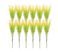 sourcing map 12Pcs Artificial Grass Plants, 15.7" Plastic Fake Wheat Grass Greenery Shrubs Outdoor Artificial Shrubs Faux Bushes for Home Garden Front Decor, Yellow