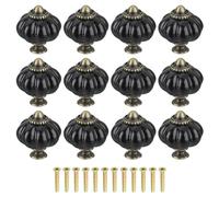Sourcing Map 12pcs Ceramic Pumpkin Knobs, Black Decorative Pulls, Vintage Drawer Pulls with 12 Screws for Cabinet Drawers, Closets, and Cupboards (38mm/1.5")