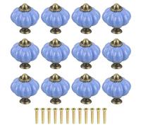 Sourcing Map 12pcs Ceramic Pumpkin Knobs, Blue Decorative Knobs Pulls, Vintage Drawer Pulls with 12 Screws for Cabinet Drawers, Closets, and Cupboards (38mm/1.5")