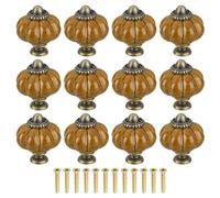 sourcing map 12pcs Ceramic Pumpkin Knobs, Brown Knobs Decorative Drawer Knobs Pulls, Vintage Drawer Pulls with 12 Screws for Cabinet Drawers, Closets, and Cupboards (38mm/1.5")