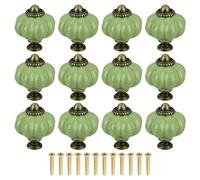 Sourcing Map 12pcs Ceramic Pumpkin Knobs, Grass Green Decorative Pulls, Vintage Drawer Pulls with 12 Screws for Cabinet Drawers, Closets, and Cupboards (38mm/1.5")