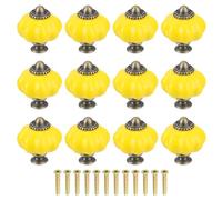 Sourcing Map 12pcs Ceramic Pumpkin Knobs, Lemon Yellow Decorative Pulls, Vintage Drawer Pulls with 12 Screws for Cabinet Drawers, Closets, and Cupboards (38mm/1.5")