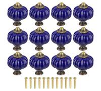 sourcing map 12pcs Ceramic Pumpkin Knobs, Navy Blue Knobs Decorative Drawer Knobs Pulls, Vintage Drawer Pulls with 12 Screws for Cabinet Drawers, Closets, and Cupboards (38mm/1.5")